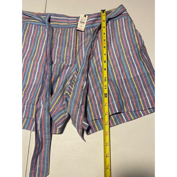 Talbots Petite 4P Blue Striped Shorts With Tie Belt Cotton & Linen Blend - Picture 11 of 12